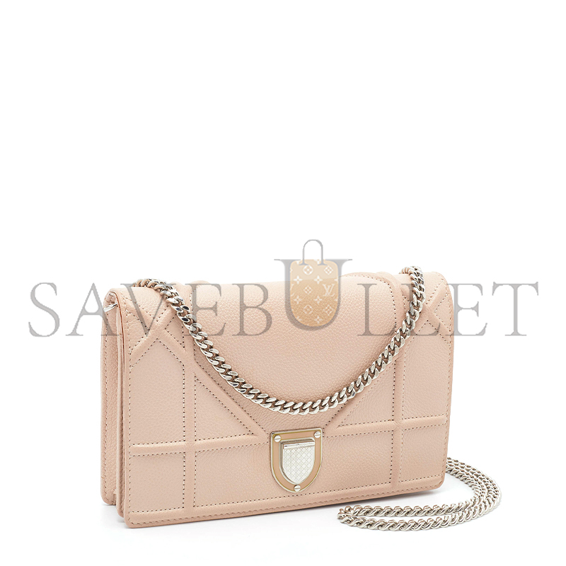 DIOR GRAINED CALFSKIN DIORAMA WALLET ON CHAIN POUCH NUDE  (18*13*1.9cm) 